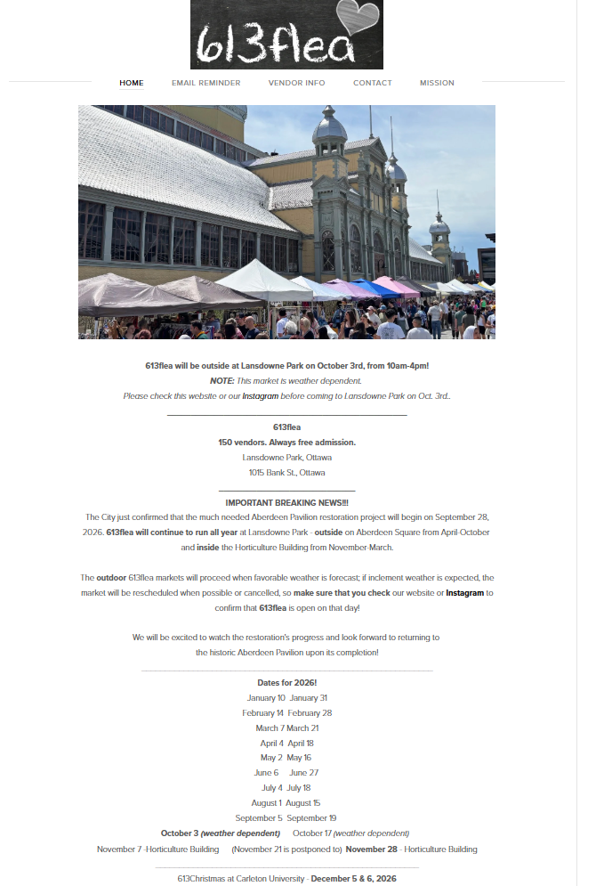 Original 613Flea home page showing the market identity, navigation, and page structure