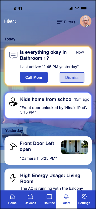 Omvia alert screen