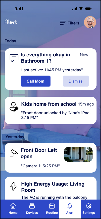 Omvia alert screen before alert priority improvements