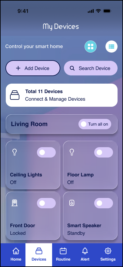 Omvia devices grid view screen
