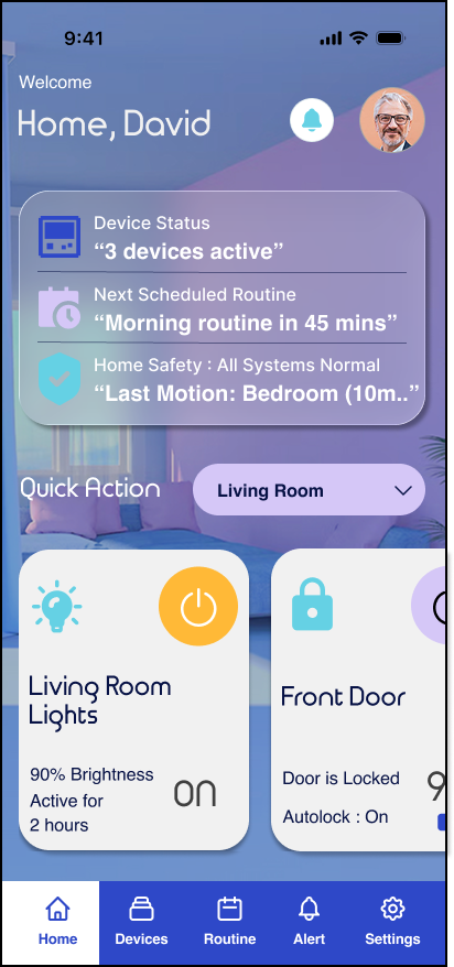 Omvia home screen before contrast and text hierarchy improvements