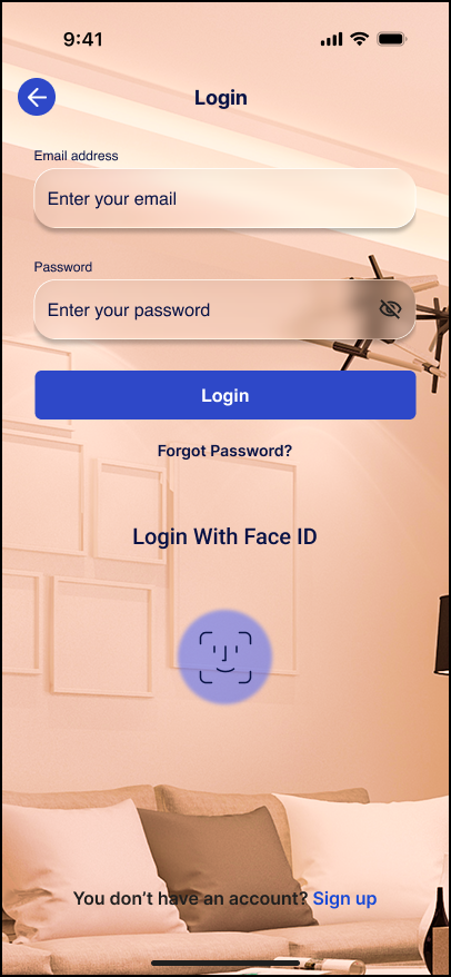 Omvia login screen