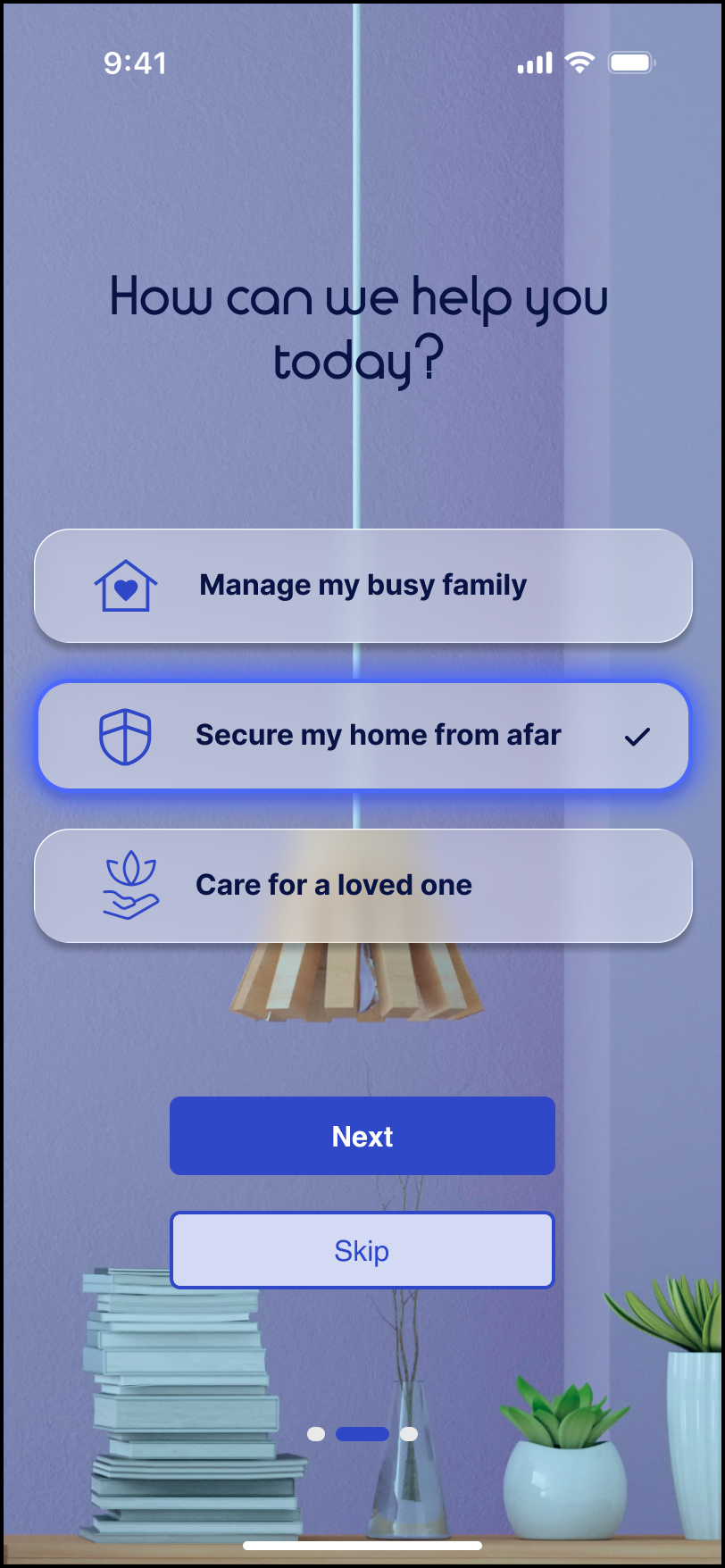Omvia onboarding preference screen