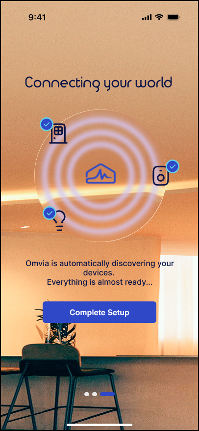 Omvia device connection onboarding screen