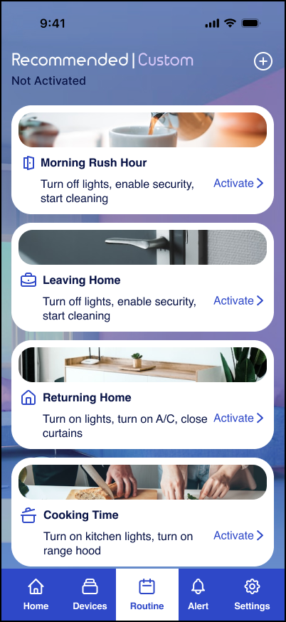 Omvia routines main screen