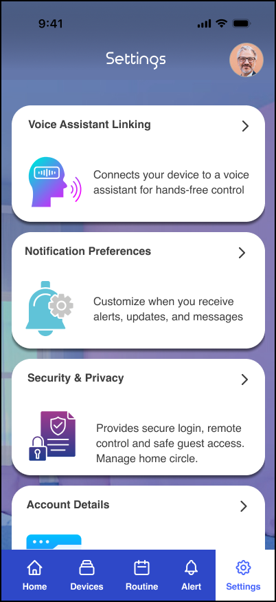 Omvia settings screen one