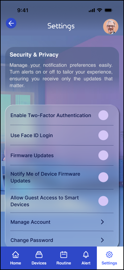 Omvia settings screen three