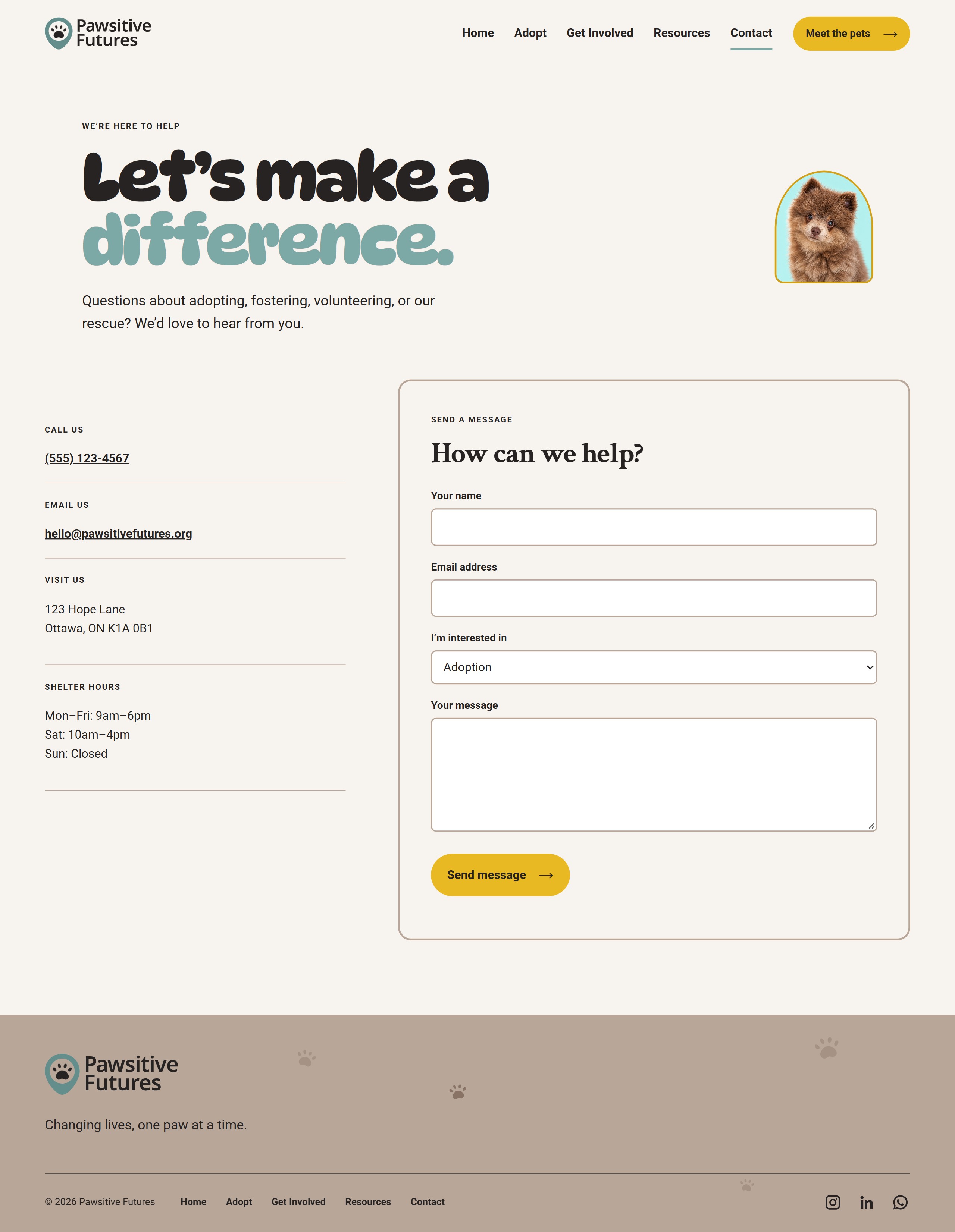 Final Contact page at desktop width