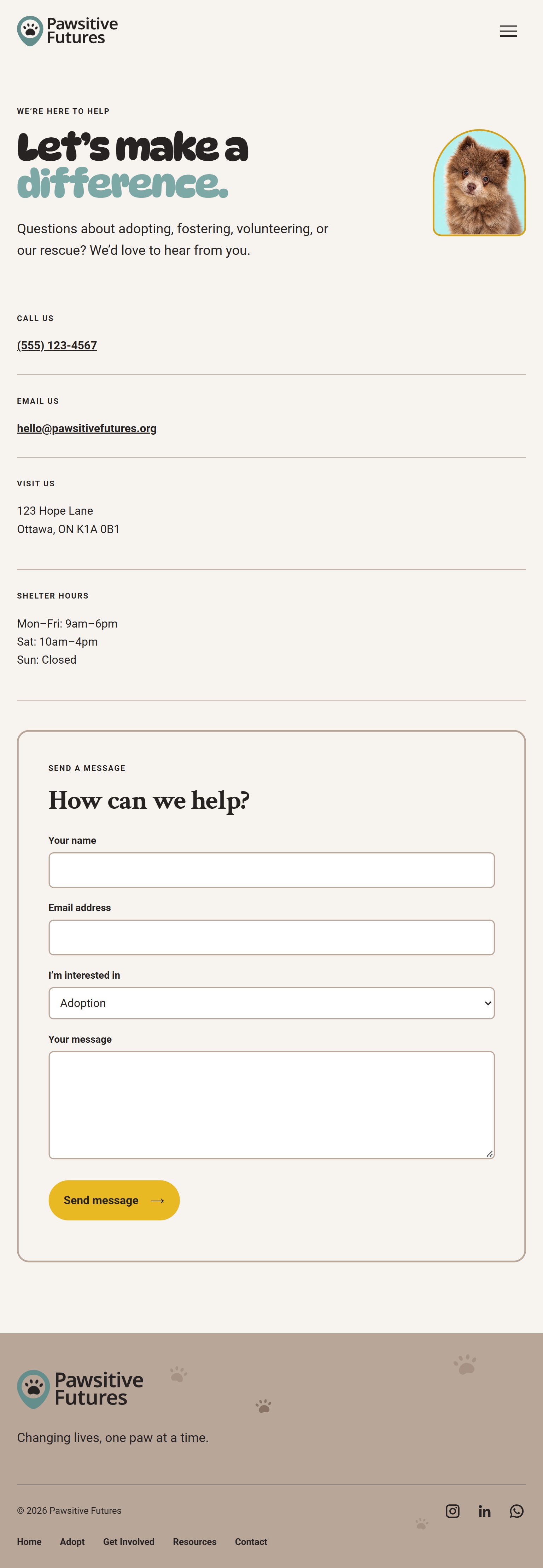 Final Contact page at tablet width