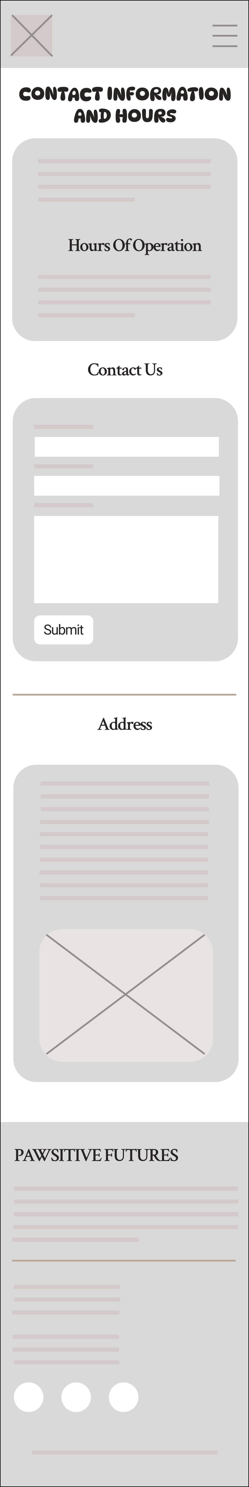 Original Contact low-fidelity wireframe at mobile width